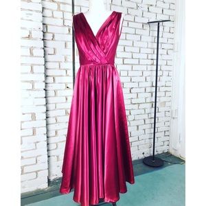 Raspberry Satin Full Skirt Vintage Dress, sz S
